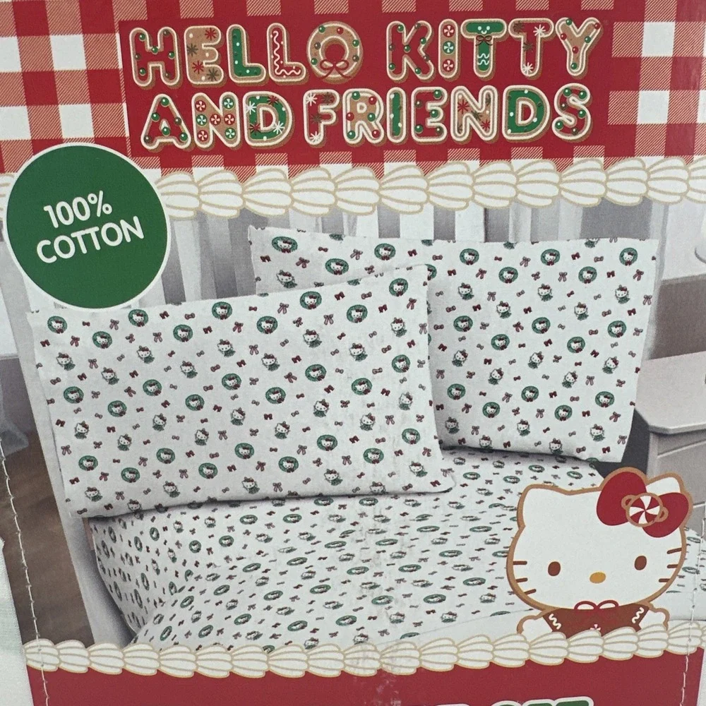 Sanrio Hello Kitty And Friends Full Size Sheet Set Christmas Wreaths‎ NEW